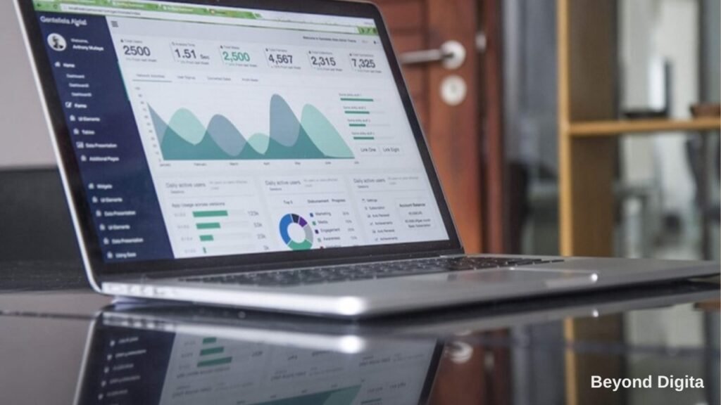 Search Console generative AI report, analytics dashboard on a laptop for a Delhi NCR business, Beyond Digita