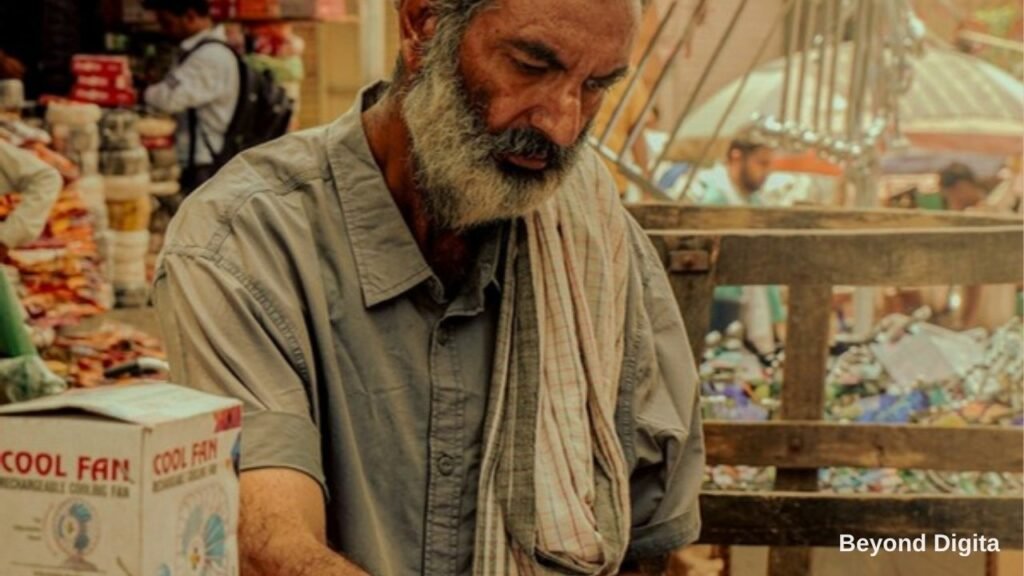 SEO for small businesses in India, shop owner at a market stall, Beyond Digita